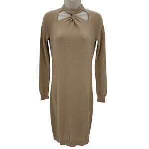 NWT Michael Kors Womens Khaki Twist Neck Long Sleeve Sweater Knit Dress  P/2